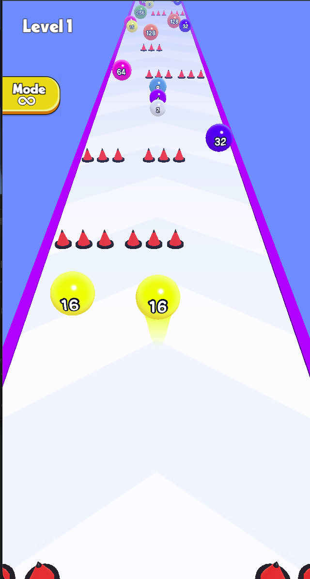 The active number run combines numbered balls with cone hazards. Read the next lane and number before choosing a direction.